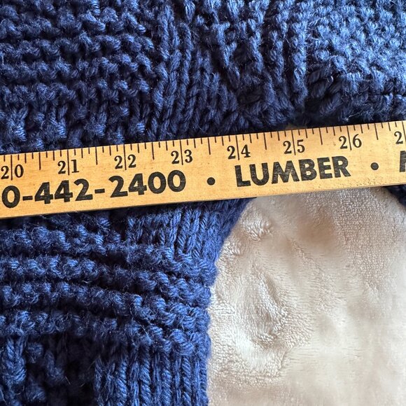 Handmade Handknit Basketweave Stitch Blue Chunky Mock Neck Textured Sweater W 2X - Picture 8 of 11